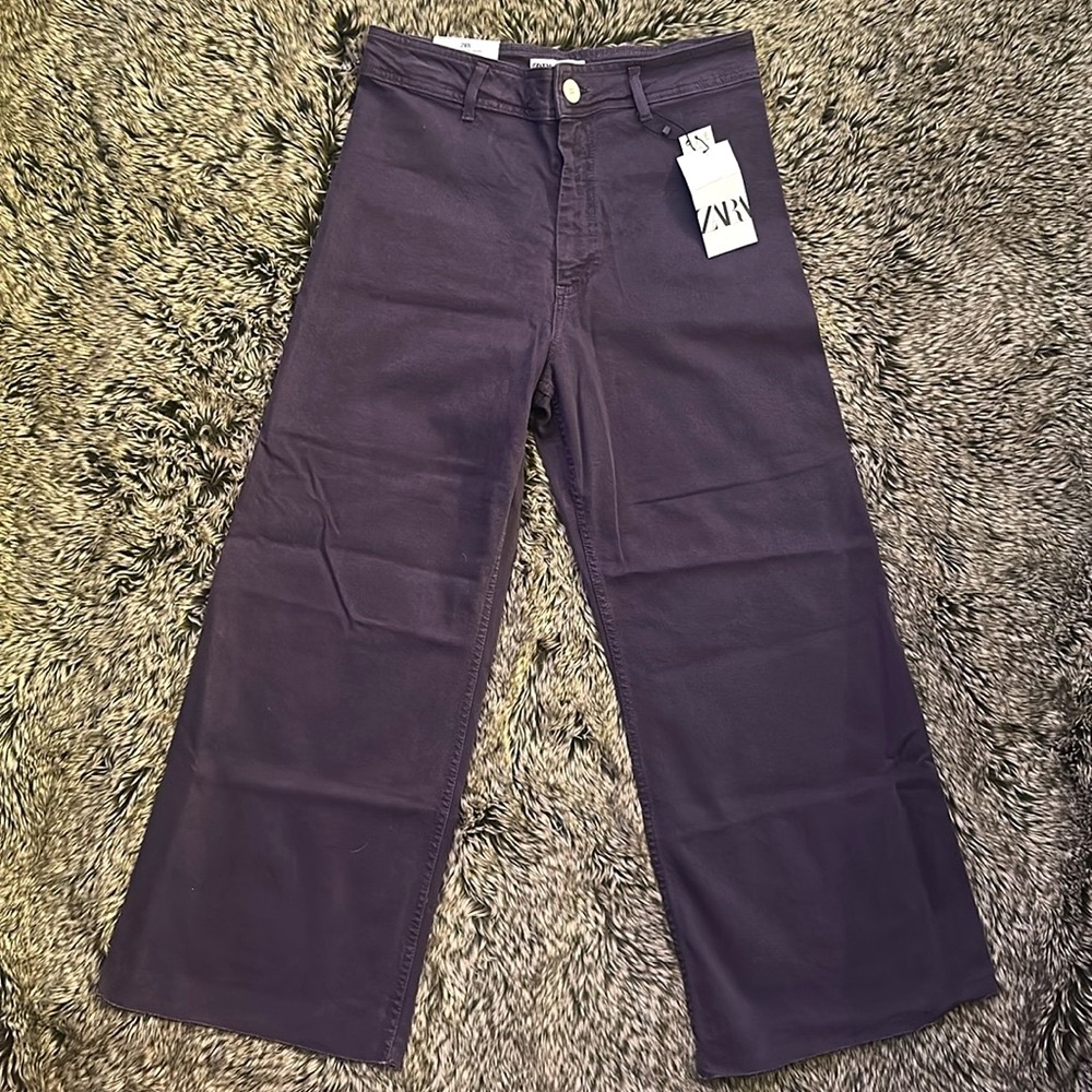 Zara Women’s Purple The Marine Straight Wide Leg Jeans